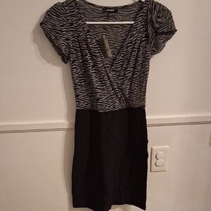 Express Zebra Patterned Black Dress